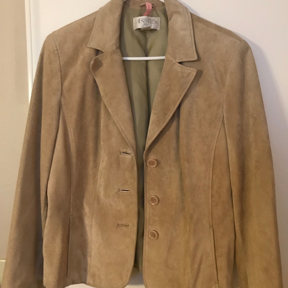 Camel/Tan Real Suede Leather Jacket sz L EUC